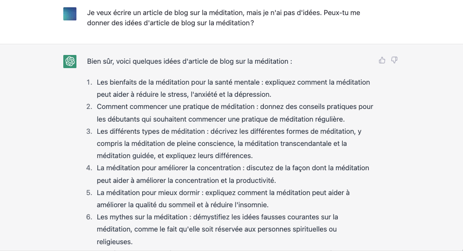 Première étape pour écrire un article de blog avec ChatGPT