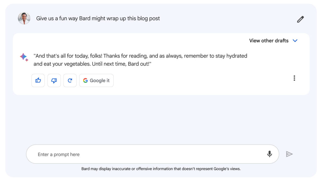 L'interface de Google Bard