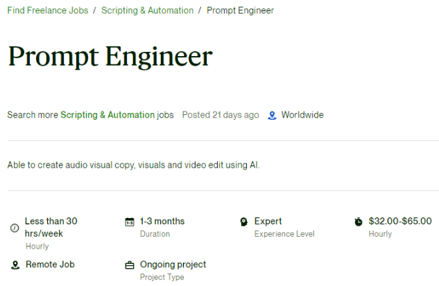 Offre de job en freelance sur des plateformes telles que Upwork