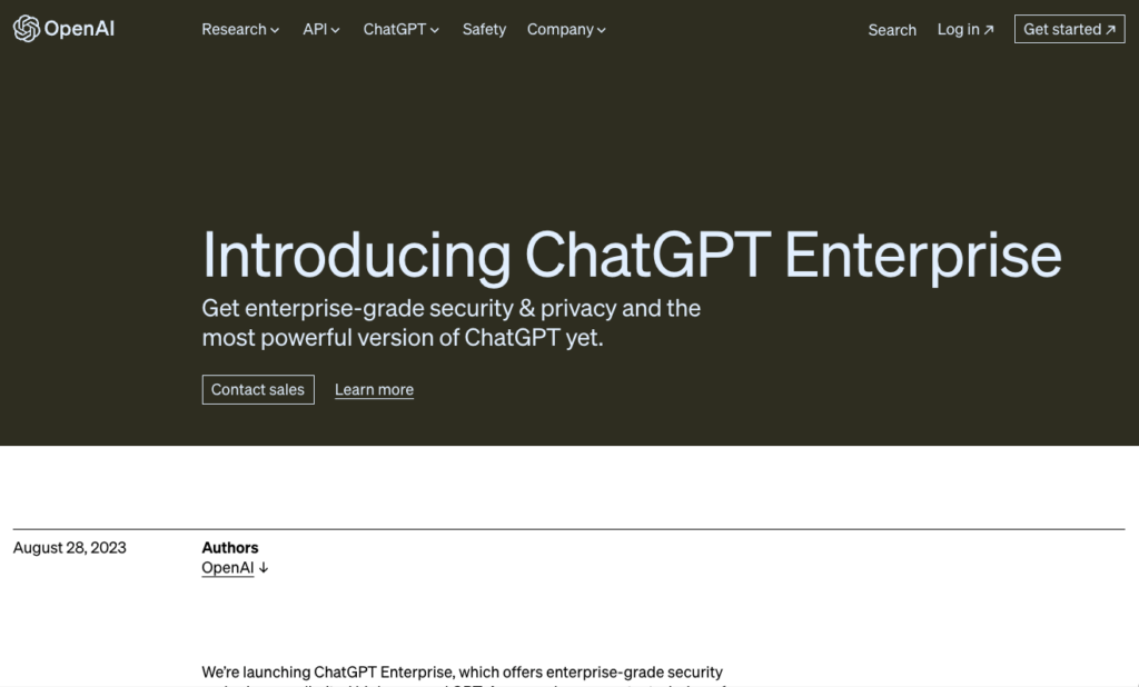 L'annonce de ChatGPT Entreprise par OpenAI