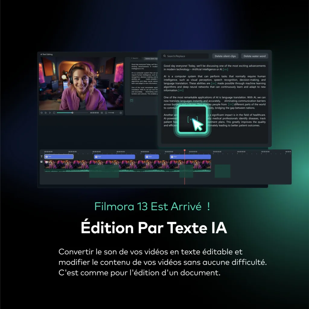 Filmora intègre de nombreuses fonctionnalités IA pour vous faciliter la vie