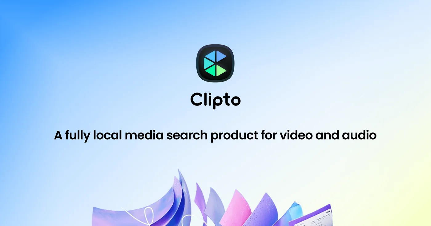 Visuel officiel de Clipto, recherche locale dans vos vidéos et audios