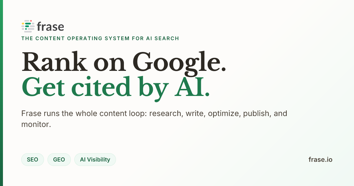 Visuel officiel de Frase pour le SEO et la visibilité IA