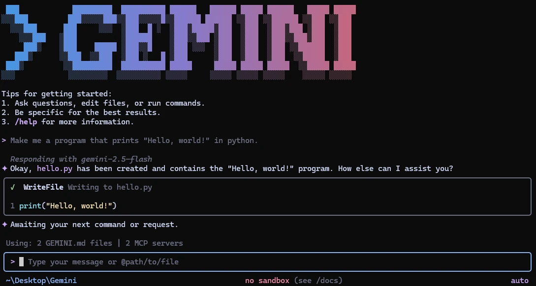 Gemini CLI dans le terminal, capture officielle du dépôt