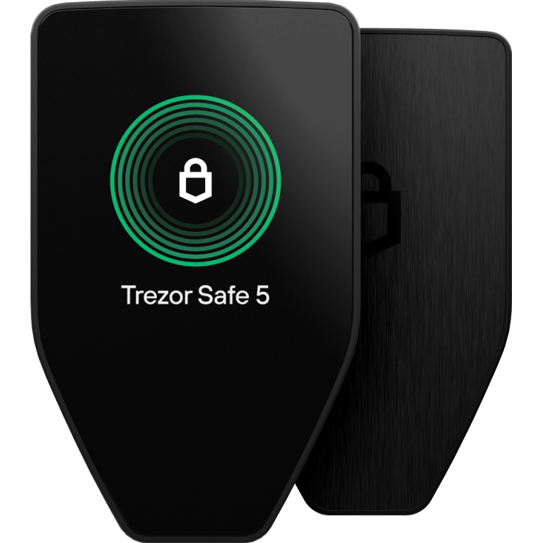 Photo officielle du portefeuille matériel Trezor Safe 5, vu de face et de dos